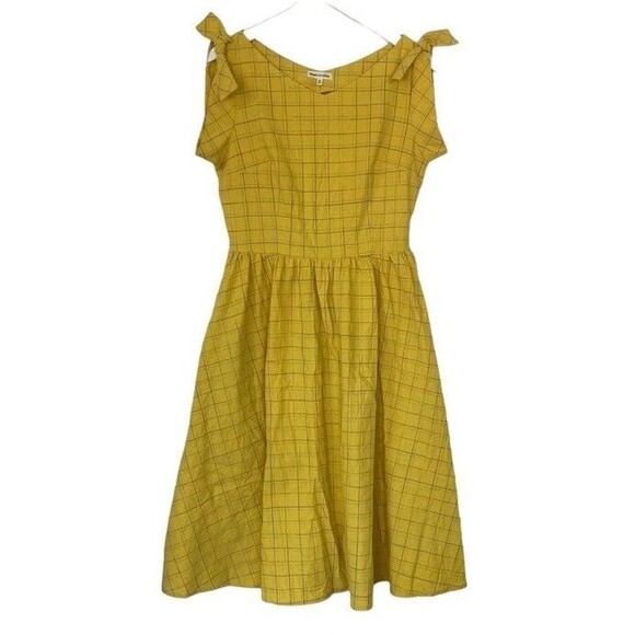 SAINT GERALDINE Albern Plaid Retro Chrissie Midi Dress Yellow Mod Pin Up Medium - Picture 1 of 11